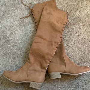 Wide-calf, suede, over the knee, lace-up boots